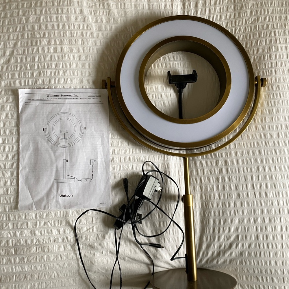 Pottery Barn Watson Gold Adjustable Ring Light Mirror